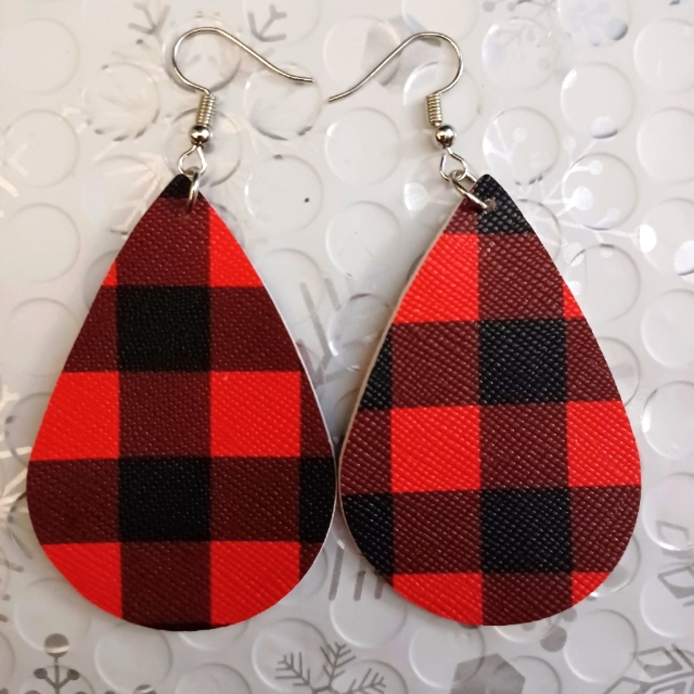 Red and black plaid earrings